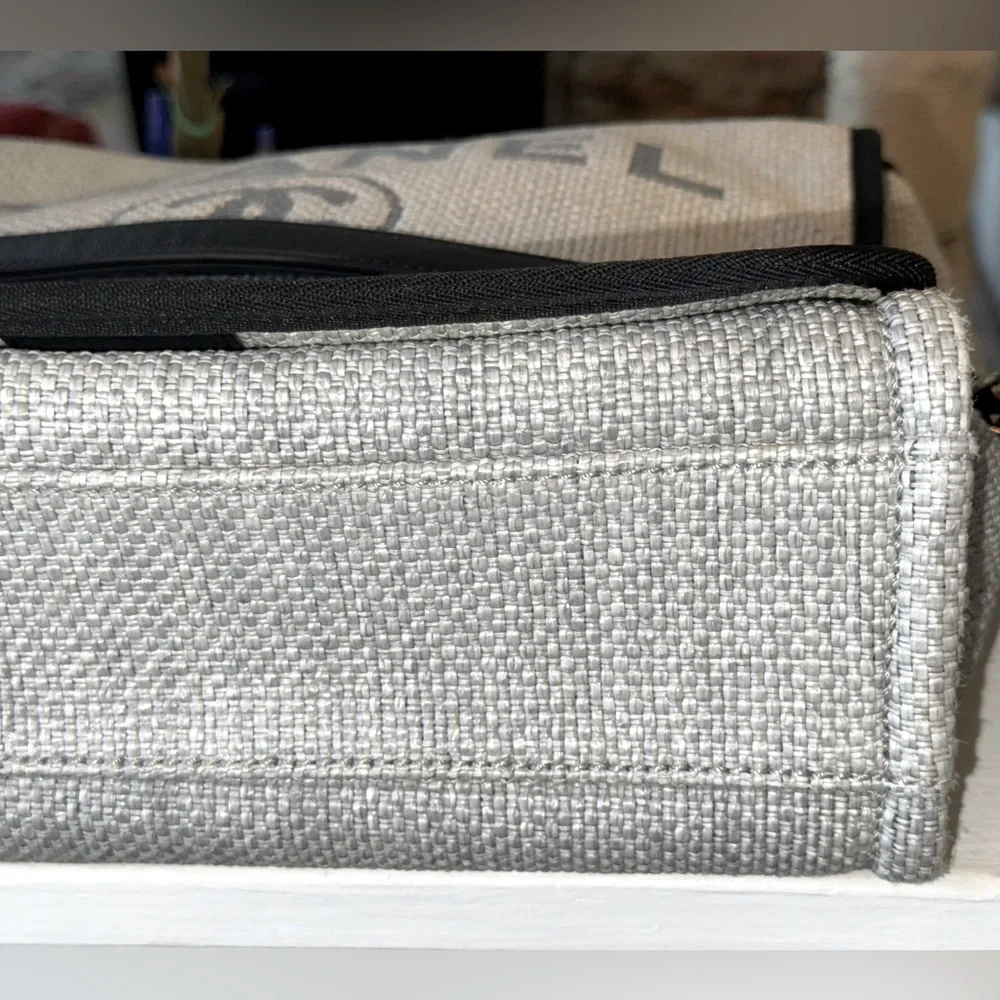 💎AUTHENTIC CHANEL GRAY RAFFIA DEAUVILLE MESSENGER BAG/SHOULDER BAG/CROSSBODY-EUC - Picture 15 of 17